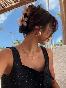 DAZY 女士无袖波点吊带背心，配蝴蝶结，休闲牛仔度假风上衣 - 深色水洗藍 - 查看 5