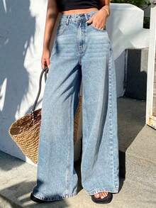 DAZY Women's Regular Waist Straight Leg Casual Jeans Y2k - Light Wash - View 2