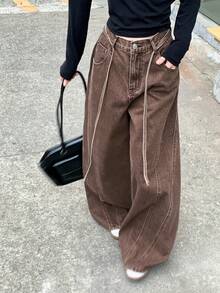 DAZY Women's Washed Tie-Up Casual Denim Jeans, Street Style, Autumn/Winter