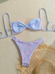 Sweetra Women's 2025 Summer Vacation Beach Floral Embroidery Spaghetti Strap Bikini Set Pattern Bikini Bikini Set Summer Boho Bikini Set Seashell Bikini Sea Shell Bikini Floral Bikini Embroidered Bikini - Multicolor - View 2