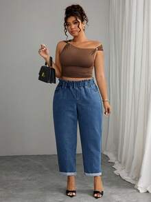 Elenzga Quần Jeans Denim Thường Ngày Cỡ Lớn, Thích Hợp Cho Mùa Hè - Rửa tối - Xem 4