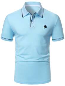 Manfinity Homme Men's Casual Daily/Office/Commute Contrast Piping Embroidered Short Sleeve Polo Shirt, Summer - Baby Blue - View 5
