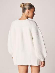MISSGUIDED Cárdigan abierto delantero extra grande y esponjoso, jersey de punto acogedor de manga larga, prenda esencial para capas en otoño e invierno, casual, de corte holgado, suave y mullido - Blanco - Ver 3