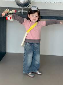 DAZY Infant/Toddler Girls' Washed Distressed Denim With Butterfly Embroidery, Korean Style - Blue - View 8