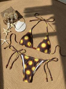 Lumalex 扎染黄色波点复古抹胸比基尼泳衣套装 - 彩色 - 查看 11