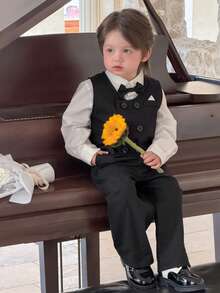 DAZY 3pcs Baby Boy Korean Style Party/Birthday White Long Sleeve Shirt, Pants And Bow Tie Gentleman Suit Set - Black - View 8