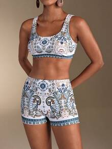 Florisole Women's Casual Vacation Beach Party Paisley Print Halter Tankini Swimsuit 2 Pieces Set, New - Multicolor - View 4