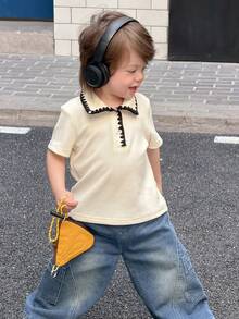 DAZY Toddler Boys' Contrast Collar Short Sleeve Casual Top, Summer - Apricot - View 7