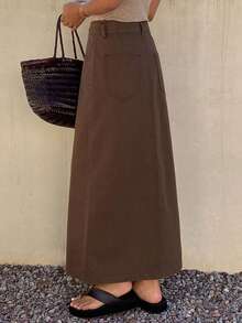DAZY 女士休闲水洗牛仔A字裙，春夏款 - 咖啡棕 - 查看 2