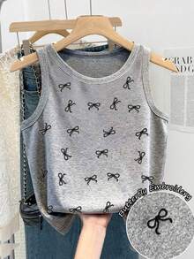 Franclia Áo không tay cỡ lớn kiểu dáng thường ngày với nơ trang trí. - Xám - Xem 1