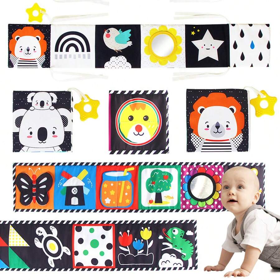 MINKOJA Libro de tela suave para bebés, juguete educativo de aprendizaje, libros de tela educativos para el baño del bebé con animales, colores e insectos, regalos ideales para bebés, Pascua, regalo de Pascua, Día del Niño, libros para bebés, juguetes para bebés, estimulación sensorial para bebés, juguetes educativos tempranos para bebés y espejos para bebés - Color - Ver 1