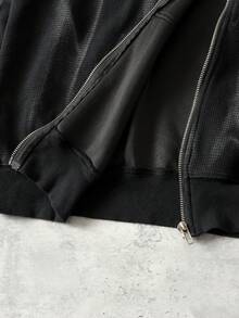 ROMWE MEN Street Life Spring Casual Men'S Distressed Washed Open Front Sweatshirt, Vintage Street Style - Black - View 6