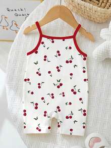 SHEIN Babygirl Cute Casual Summer Knit Cherry Pattern Romper - Multicolor - View 4