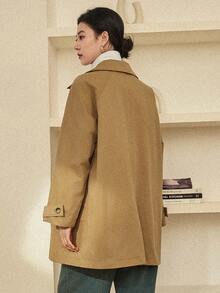 Dazy-Less 女士休闲皮夹克风衣，中长款，常规版型，适合秋冬季节，商务休闲女装外套 - 卡其色 - 查看 2