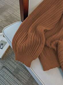 GlowEve CURVE 大码优雅V领落肩长袖套头毛衣 - 鏽棕色 - 查看 5