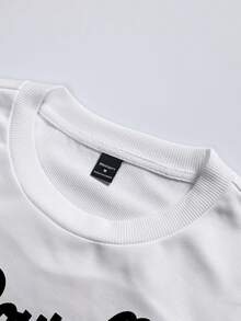 Claim Dot 宽松男士圆领长袖T恤，字母印花 - 白色 - 查看 3