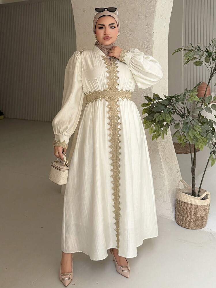 Dazy Plus Chiffon Patchwork Elegant Long Sleeve Dress For Plus Size Women, Suitable For Dates Maxi Dress Sundress
