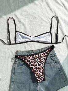 Swim Mod Bộ bikini nữ gợi cảm hở lưng, họa tiết da báo, buộc dây phía trước, kiểu dáng đi biển. - màu đen - Xem 2