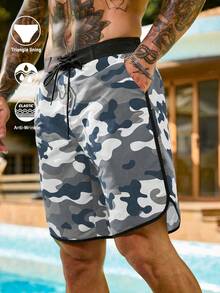 Manfinity KASUA Men's Casual Camo Print Drawstring Beach Shorts - Multicolor - View 1