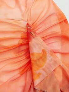 Sweetra Đầm midi không dây vai, kiểu dáng thanh lịch, tối giản, xếp ly kiểu Pháp, chất liệu lưới họa tiết hoa ly và lớp lót, vạt bất đối xứng, màu cam, mùa hè, cỡ lớn. - trái cam - Xem 9