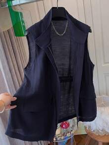 GlowEve 藏蓝色拉链抽绳腰无袖轻薄女式风衣