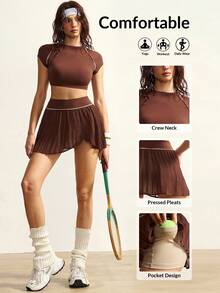 VARSIVA 女士插肩袖短款上衣和褶裥下摆半裙网球运动套装 - 彩色 - 查看 2