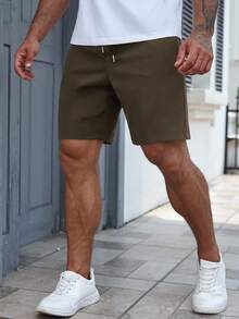 VIVINTIMO Quần short nam dáng casual, màu trơn, cạp chun có dây rút, túi xéo. - Màu xám đen - Xem 3
