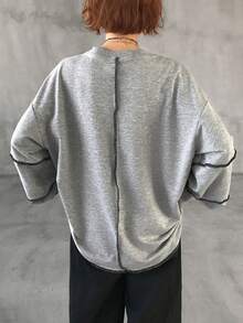 FRIFUL 女士休闲宽松落肩长袖卫衣 - 灰色 - 查看 6