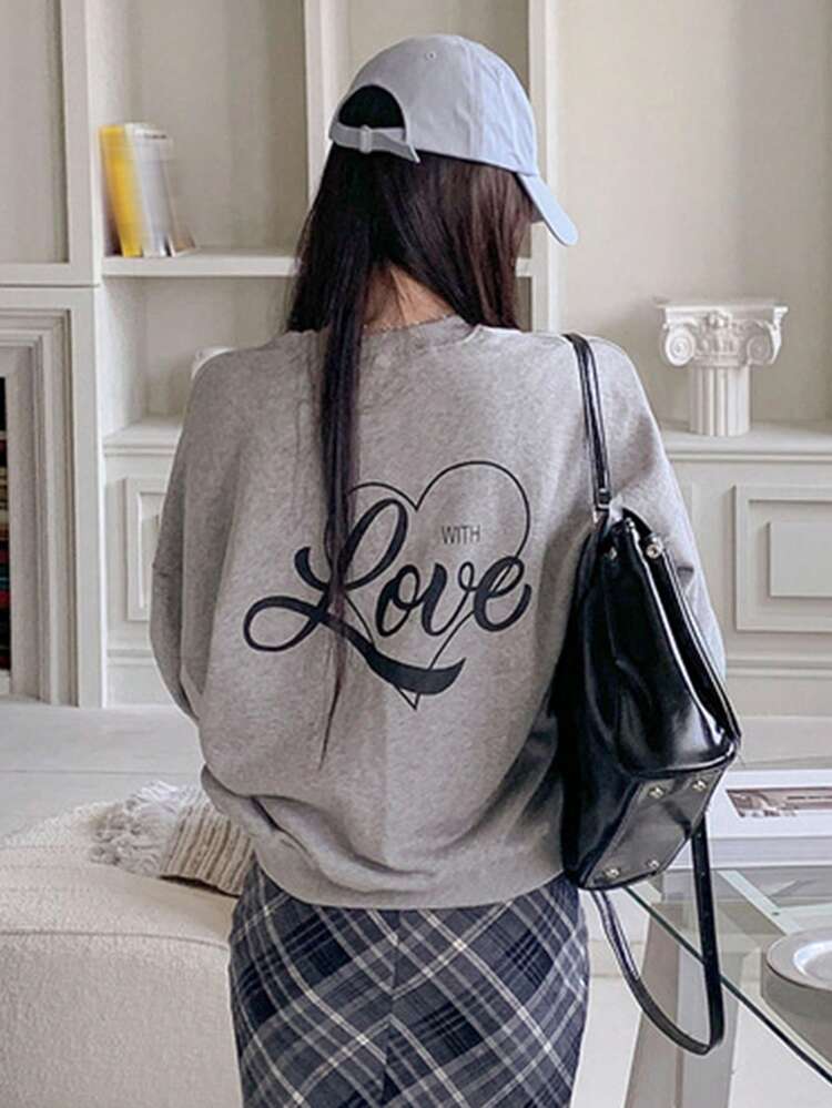 Women's Casual Minimalist Artistic Letter Print Crew Neck Pullover Sweatshirt