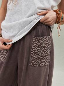 SoleilVie 女士做旧豹纹拼接喇叭裤 - 棕色 - 查看 3