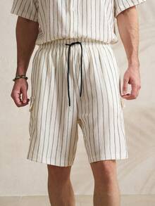 Airaco Men's Drawstring Waist Striped Cargo Pocket Casual Shorts - White - View 5