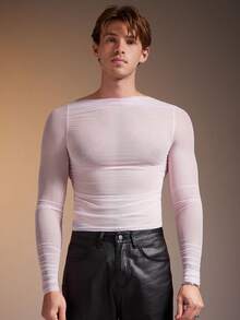 FeverCity Men's Sheer Long Sleeve Slim Fit T-Shirt - White - View 4