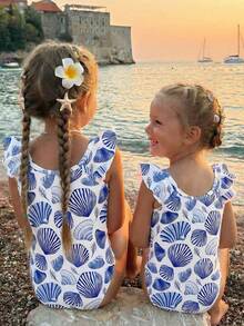 SHEIN Baby Mädchen Muschel Muster Lässig Minimalist Figurbetonter Einteiler Badeanzug, geeignet für Sommer Strand, Urlaub und Fotoshootings - Verschiedenfarbig - Übersicht 3