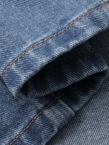 DAZY Women's Bow Print Lapel Loose Shirt And Long Skirt Casual Denim Set - Medium Wash - View 8