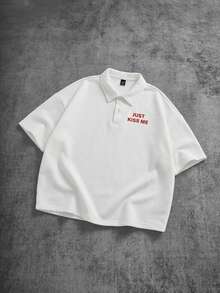 Manfinity ZONE917 Camisa polo de manga corta con estampado de lema, casual y versátil para uso diario y trayectos - Blanco - Ver 5