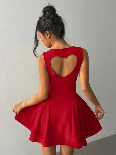 Aloruh Elegant miniklänning med enfärgad rygglös design för kvinnor för dejter och fester