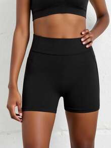 Black Athletic Shorts For Tween Girls, Featuring A Creative Paneled Construction With Functional Side Pockets, Made From High-Stretch Comfortable Fabric For Unrestricted Movement, Ideal For Cycling, Jogging, Yoga Sessions, And Versatile Training Activities - Black - View 5