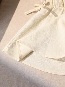 Teen Girl Elegant Yellow V-Neck Woven Blouse With Ruffle Sleeves, Ruffle Hem, Versatile And Practical, Pair With Skirts, Flared Pants, Wide-Leg Pants, Skinny Pants, Or Shorts - Yellow - View 5