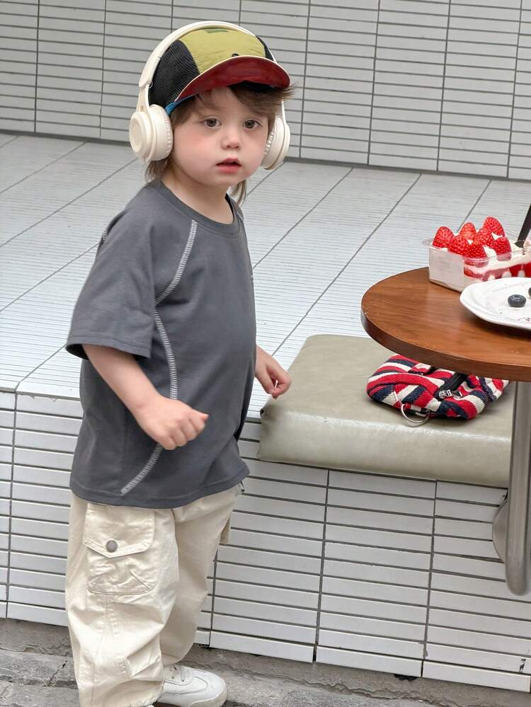 Baby Boys' Round Neck Contrast Stitching Short Sleeve Casual Street Wear Top Summer