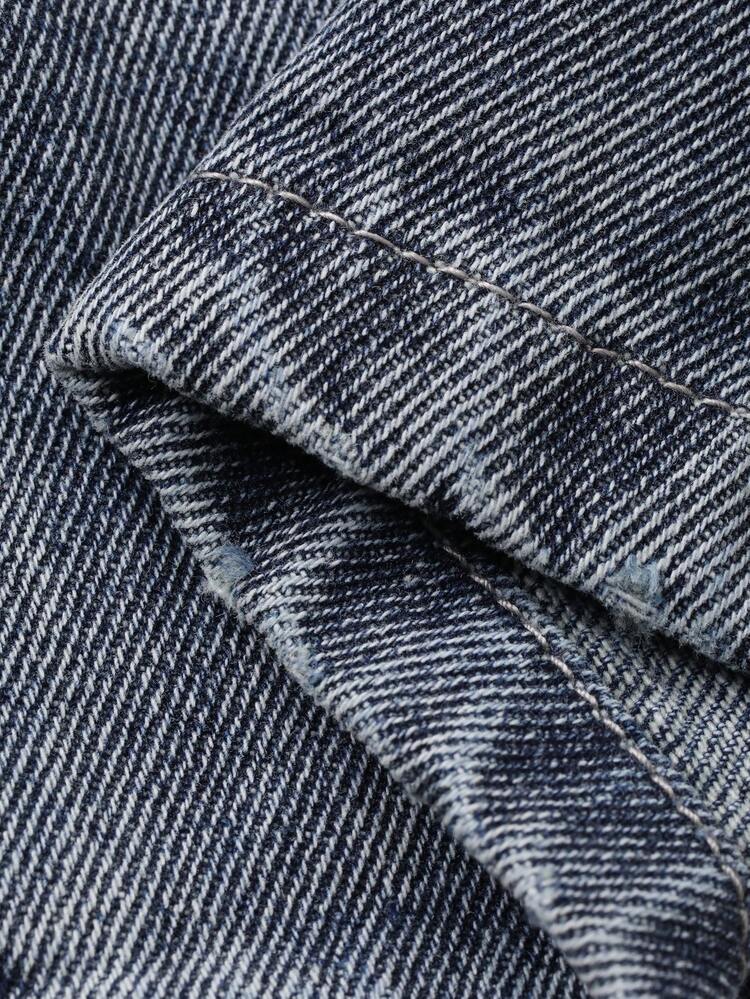 Baby Girl Washed Distressed Denim Jeans With Butterfly Embroidery, Korean Style