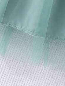 Sparklyn 女童荷叶边短袖罗纹网纱圆领夏季公主风休闲连衣裙，配腰带 - 綠色 - 查看 7