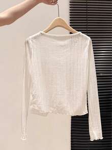 Resyla Women's Lightweight Tie Front Long Sleeve Blouse, Suitable For Summer Vacation - White - View 2