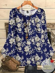 EMERY ROSE Áo thun nữ cỡ lớn in họa tiết toàn thân, cổ tròn, tay lỡ, dáng rộng, thích hợp cho mùa thu/đông. - Nhiều màu - Xem 1