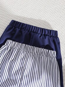 男婴夏季休闲假日日常通勤刺绣条纹印花短袖衬衫和短裤套装（2件套） - 彩色 - 查看 5