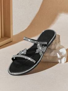 SHUZIA #UrbanShine Women's Crystal Butterfly Multi-Strap Black Sandals – Luxe, Modern & Statement-Making - Black - View 7