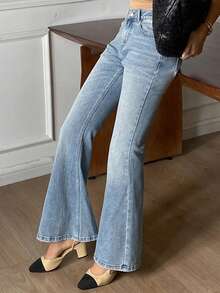 DAZY 女士常规腰围性感休闲喇叭裤 - 中等水洗藍 - 查看 7