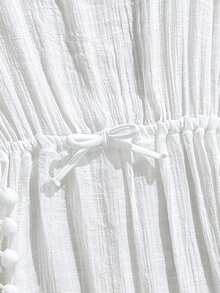 女童白色薄纱雪纺罩衫，白色流苏，时尚可爱，适合夏季、海滩、度假穿着 - 白色 - 查看 4