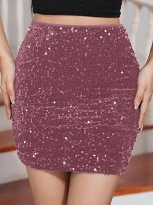 DAZY Chân váy ngắn ôm sát thanh lịch đính sequin dành cho nữ, thích hợp cho mùa xuân/hè, váy dự tiệc cưới. - Hồng - Xem 3