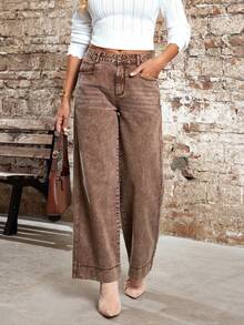Selenza Quần jeans ống rộng dáng vintage nữ, kiểu dáng thường ngày. - Cà phê nâu - Xem 4