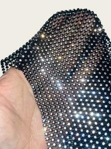 SHEIN DivaQ Women's Party Dress, Fishnet & Rhinestone Material, Sexy Sheer Sparkly, Suitable For Bar Parties, Carnivals Rhinestone Clothes Black Rave Top Black Sparkly Top - Black - View 9